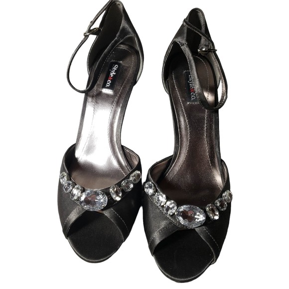 Style & Co Women's size 8.5 Gray Satiny 3.5" Peep Toe Jewel Heels - Picture 1 of 9